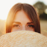 girl wheat field girl s hand wheat spikelet sunset field high quality photo